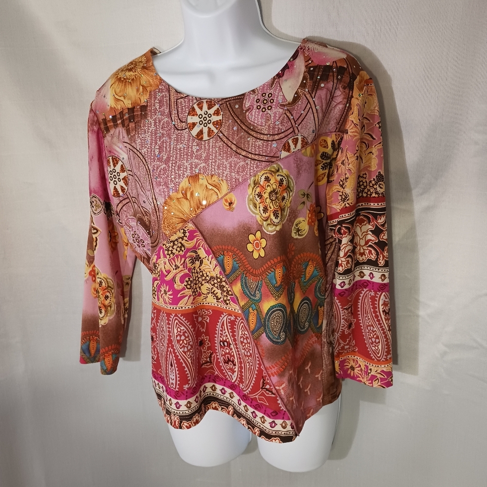 Women's Caia Beautiful Multicolored Unique Pullover Top SizeL
